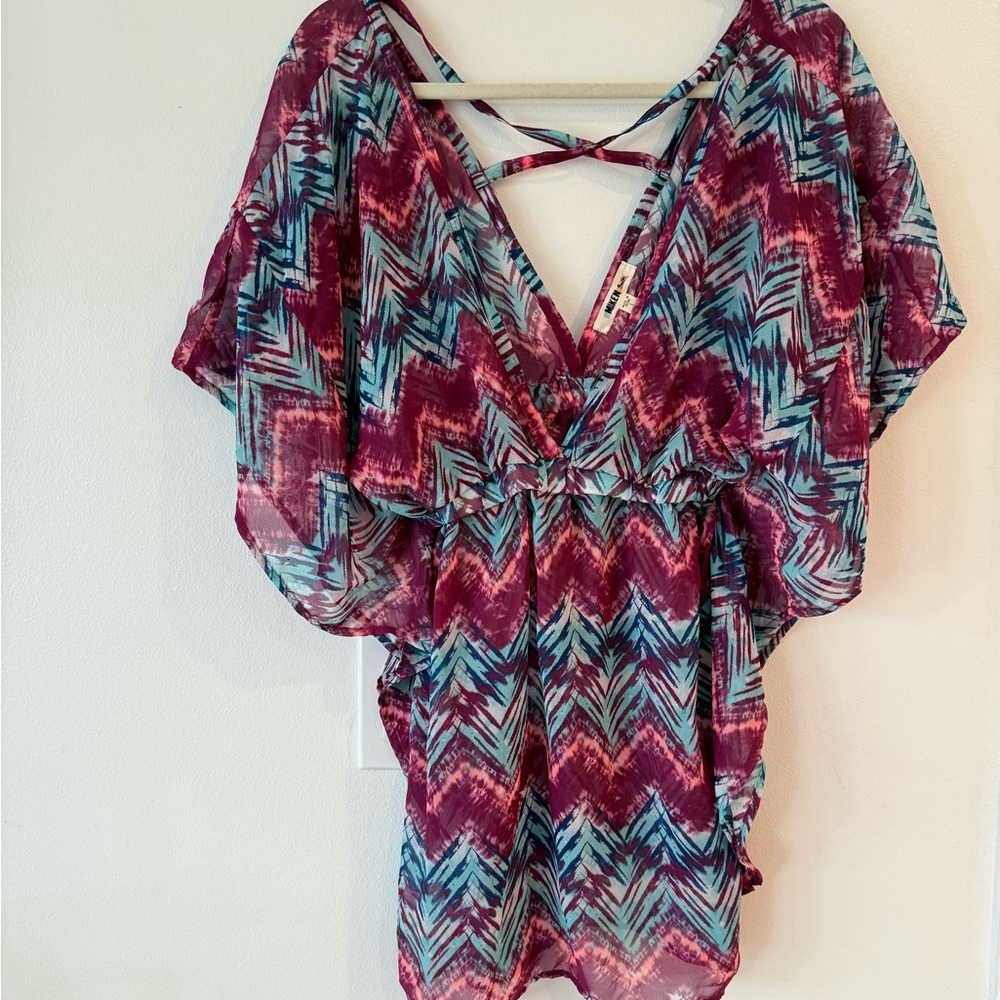 Chevron Pattern Swim Coverup - Multicolor